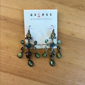 Liz Claiborne Green and Blue Chandelier Earrings